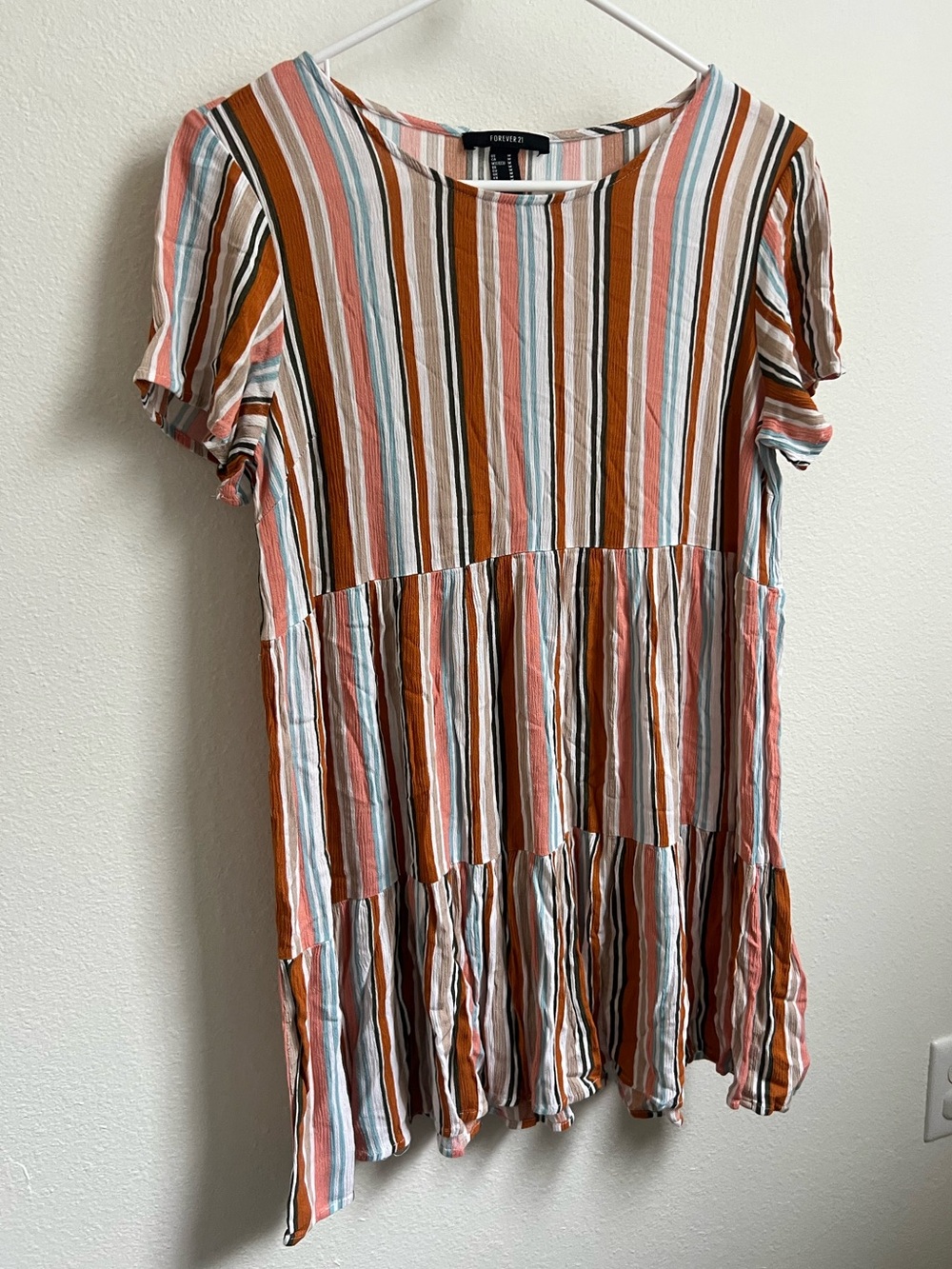 Forever 21 Rust, Pink, Cream & Light Blue Striped Tiered Tunic